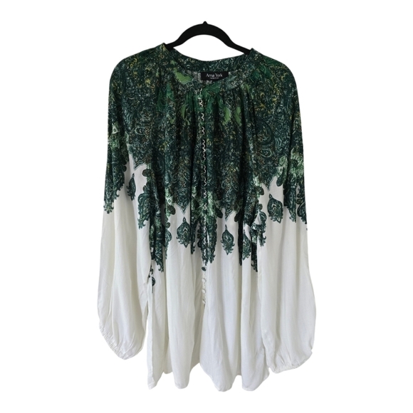 Arna York Collection Dress Womens Plus 26/28 Green White Button Up Paisley - Picture 1 of 16